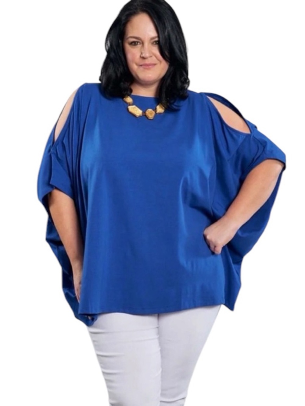 Alembika Cobalt Blue Boxy Dolman Top Cold Shoulder Plus 1X NWT Resort Lagenlook